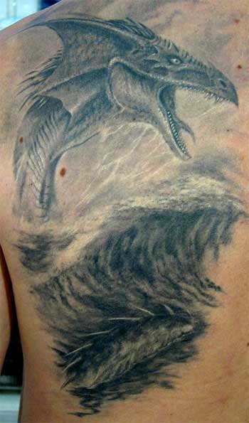 Left Back Shoulder Fantasy Dragon Tattoo