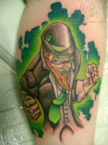 Leprechaun Tattoo On Right Leg