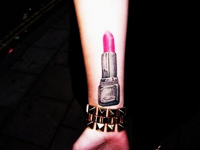 Lipstick Tattoo On Girl Right Forearm