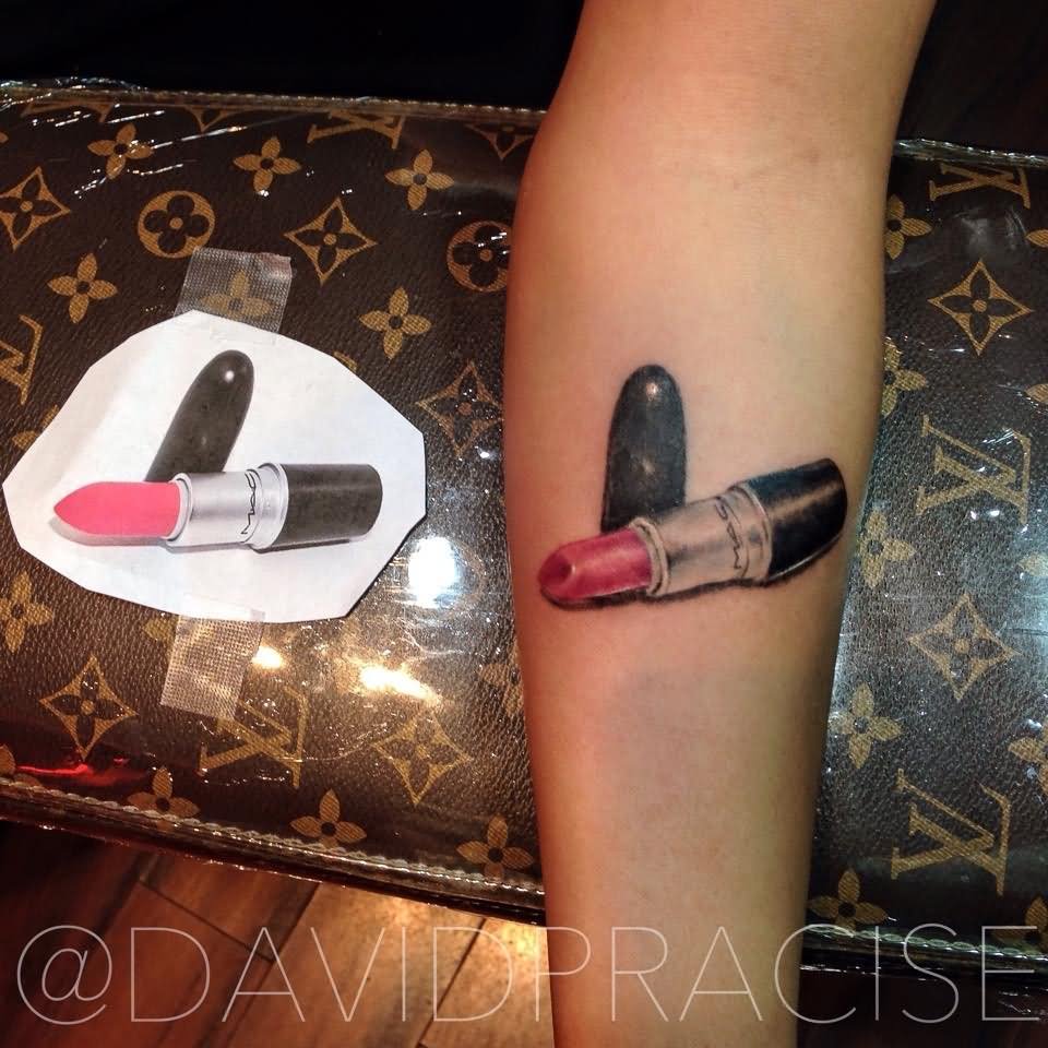 Lipstick Tattoo On Left Arm