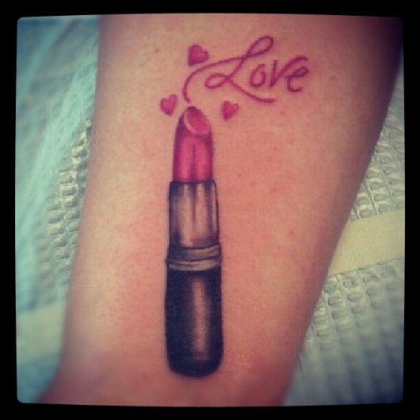 Love Writing And Mac Lipstick Tattoo