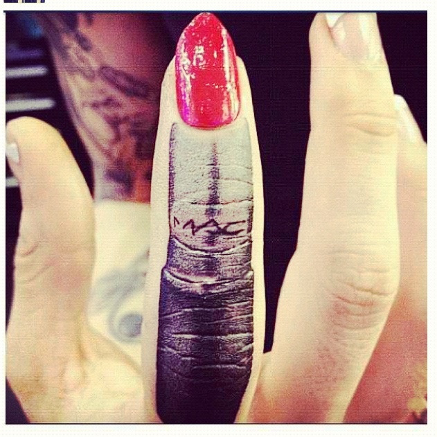 Mac Lipstick Tattoo On Finger