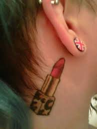 Mac Lipstick Tattoo On Girl Side Neck
