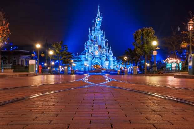 Main Street Disneyland Paris Castle Night Image