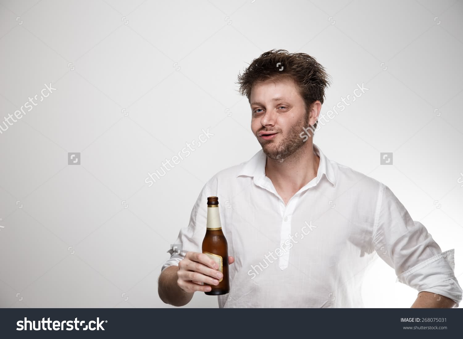 Man Drinking Beer With Weird Face Funny Image