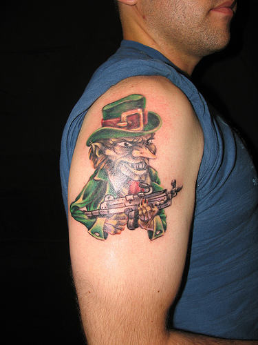 Man Right Shoulder Leprechaun Tattoo For Men