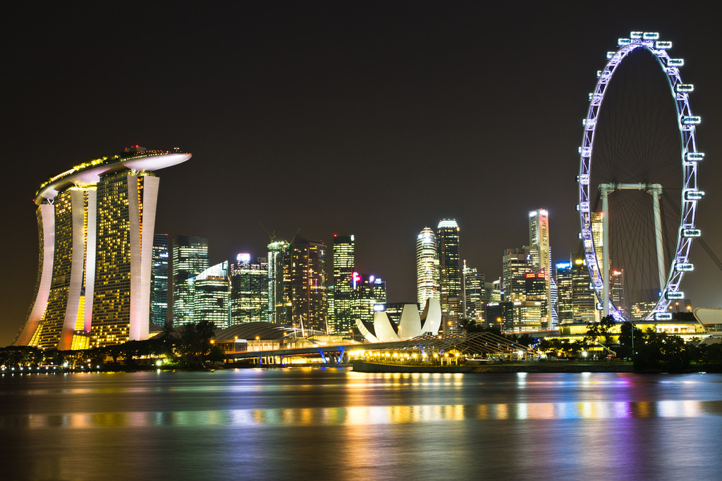 Marina Bay And Singapore Flyer At Night