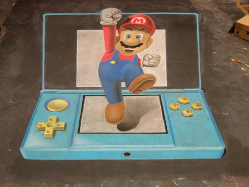 Mario 3d Chalk Optical Illusion Art