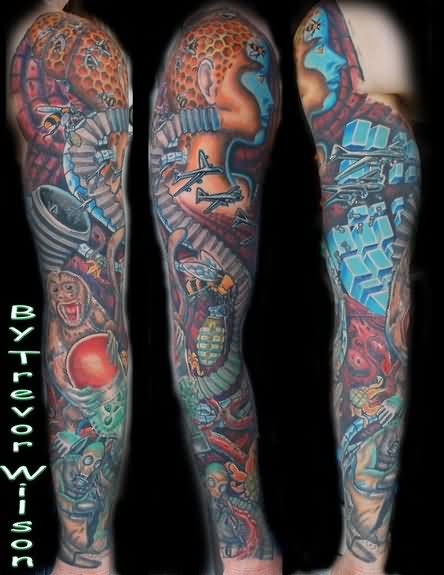 Mechanical Fantasy Tattoo On Full Sleeve
