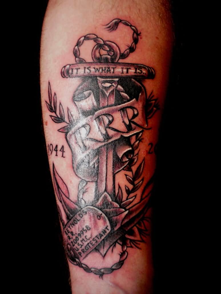Memorial Anchor With Banner Tattoo Design