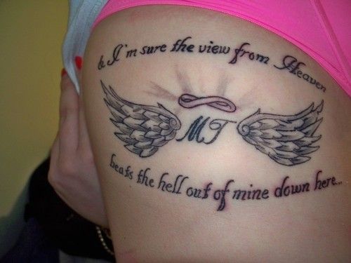 Memorial Angel Wings Tattoo On Shoulder For Brother