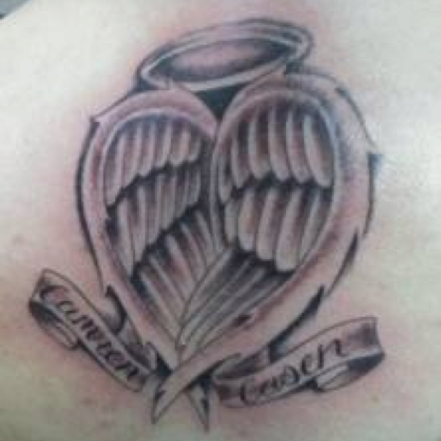 Memorial Angel Wings With Banner Tattoo Design For Grandma