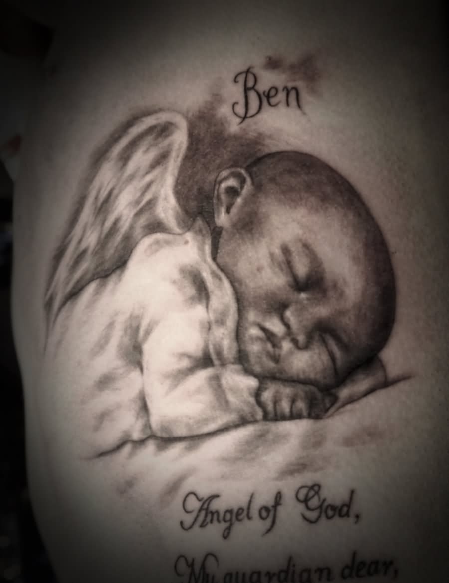 Memorial Baby With Wings Tattoo Design