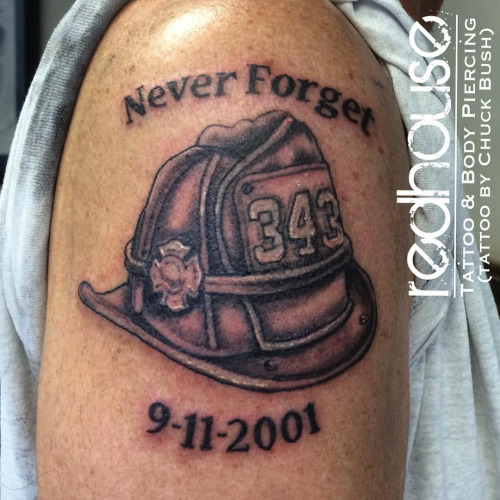 Memorial Firefighter Helmet Tattoo Shoulder