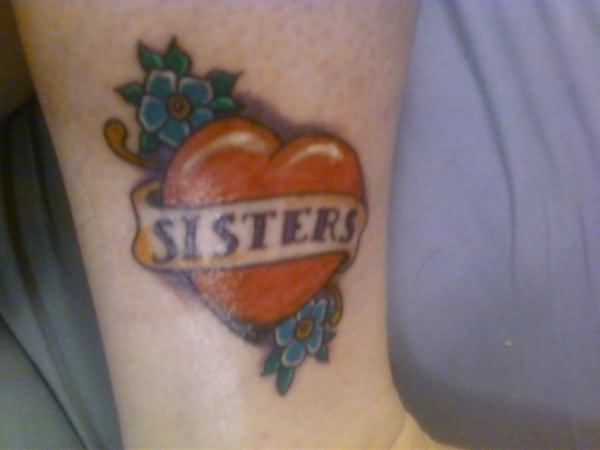 Memorial Heart With Sister Banner Tattoo Design
