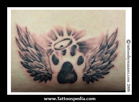 Memorial Paw Print With Angel Wings Tattoo Design