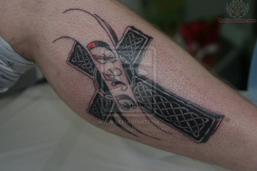 Memorial Ripped Skin Cross Tattoo Design