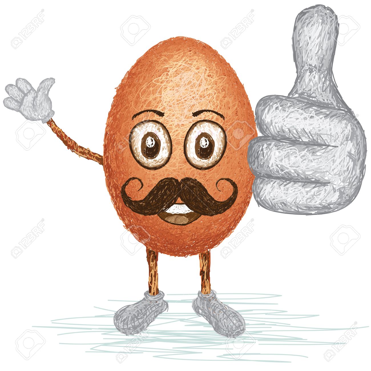 Mustaches Egg Cartoon Showing Thumb Funny Image