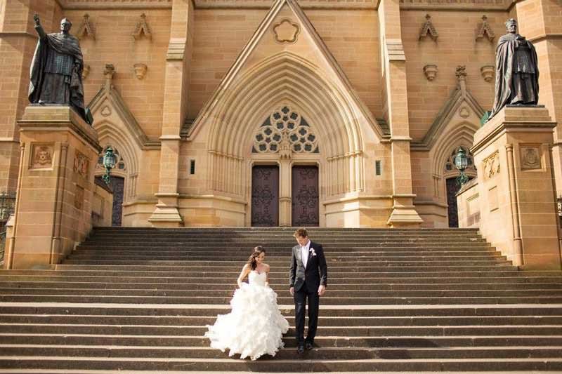 Newly Wedding Couple Outside St. Mary's Cathedral Sydney