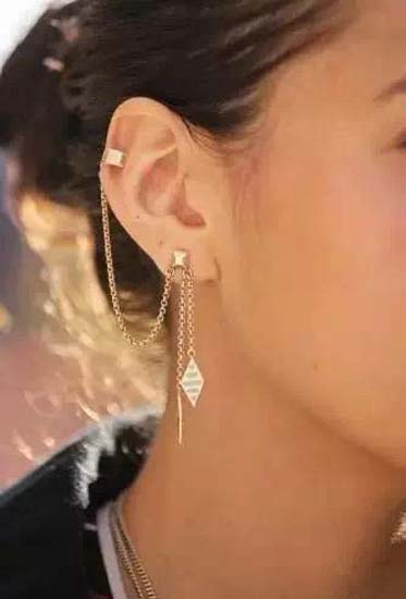 Nice Chain Piercings On Girl Right Ear