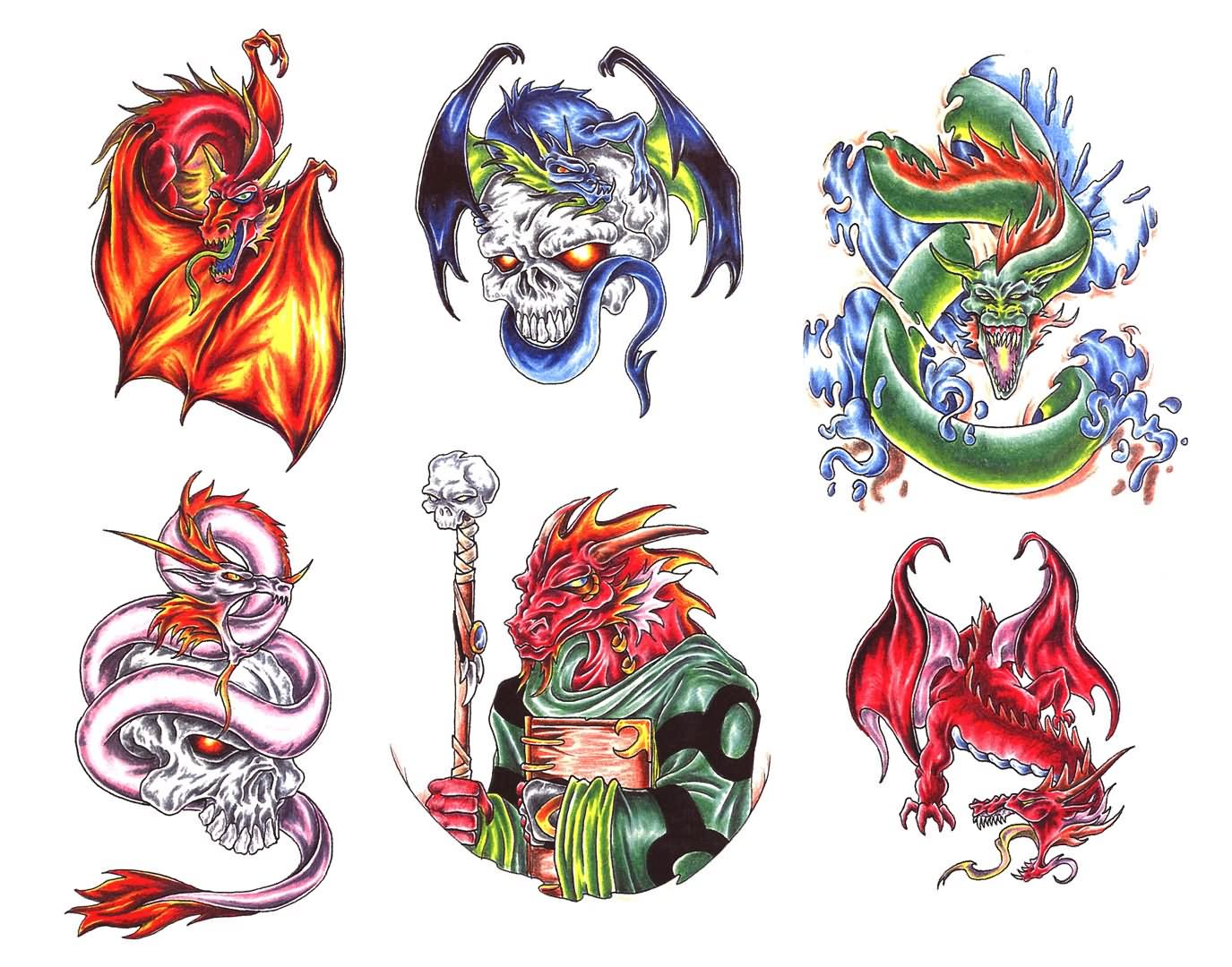 Nice Colored Fantasy Dragon Tattoo Designs
