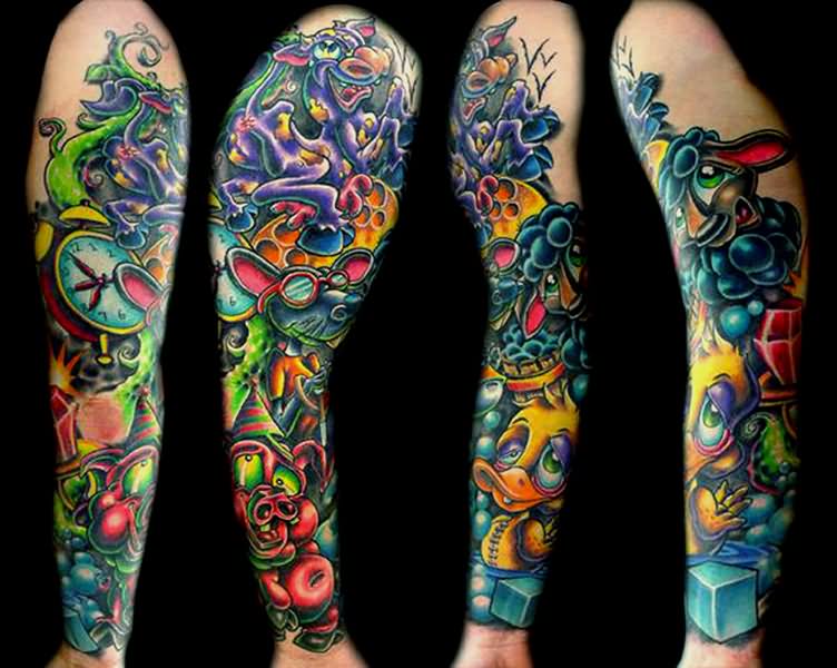 Nice Colorful Fantasy Tattoo On Sleeve