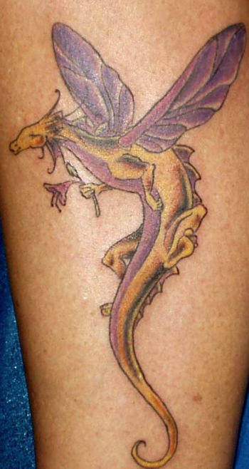 Nice Fantasy Dragon Tattoo On Leg