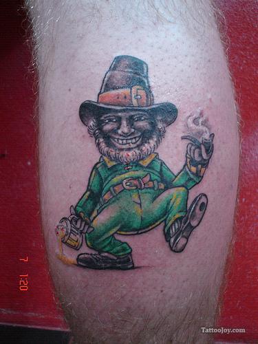 Nice Leprechaun Tattoo On Back Leg