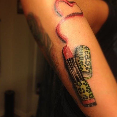 Nice Lipstick Tattoo On Arm