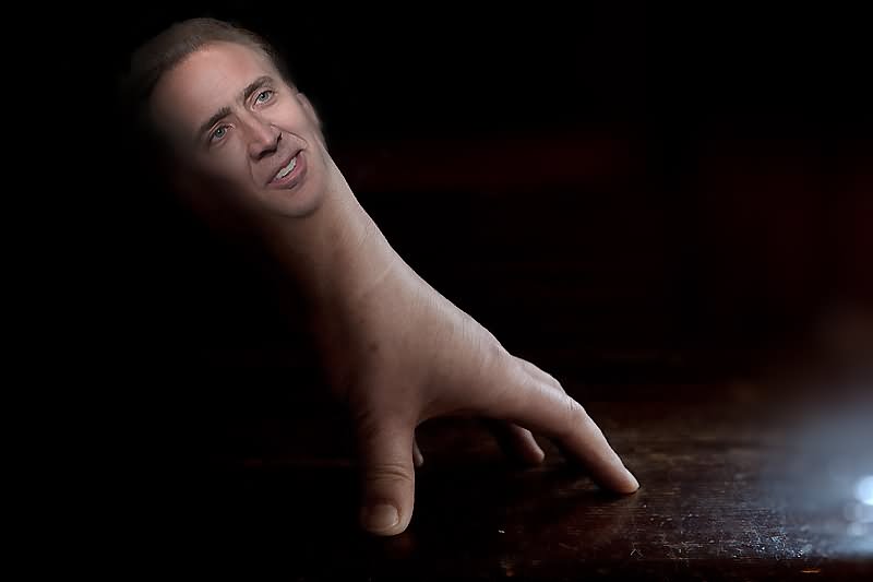 Nicolas Cage Hand Face Funny Photoshopped Image