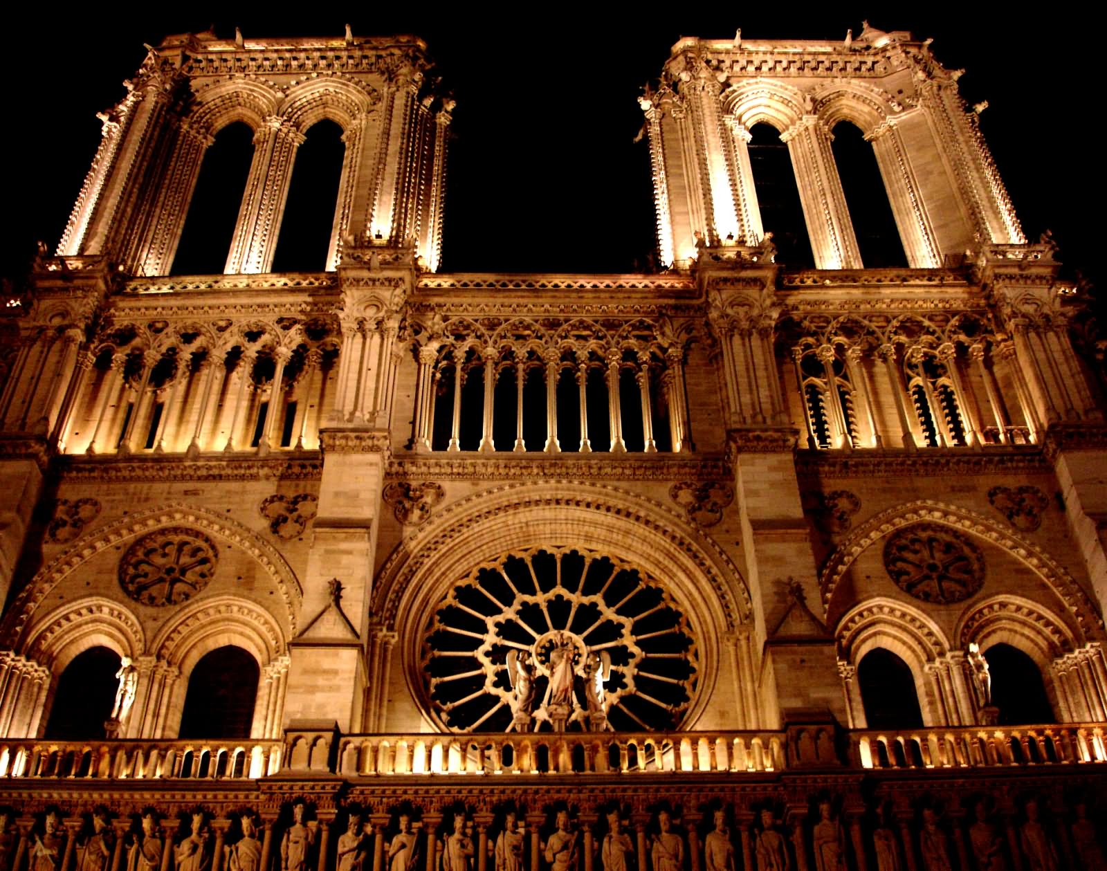 Night View Close Up Of Notre Dame de Paris