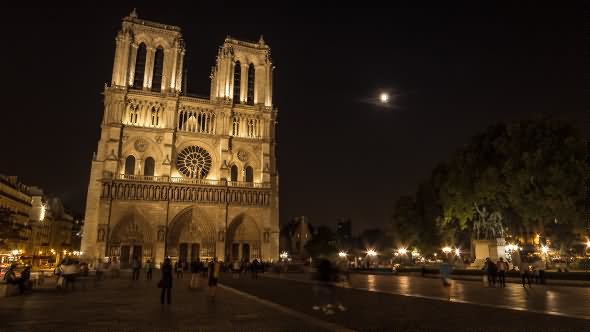 Notre Dame de Paris Facade Night View