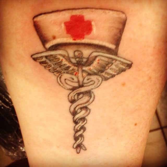 Nurse Cap With Medical Symbol Tattoo Design