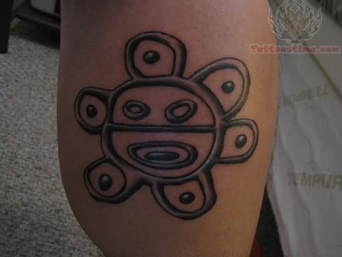 Outline Aztec Taino Sun Tattoo On Leg