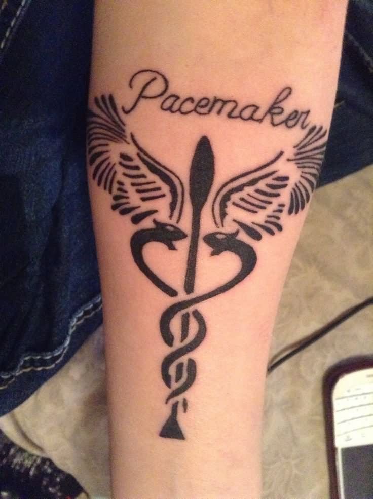 Pacemaker - Black Medical Symbol Tattoo Design For Men Forearm