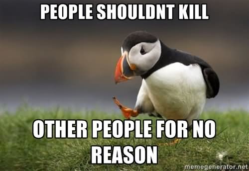 People Shouldnt Kill Other People For No Reason Funny Bird Meme Image
