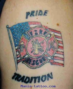 Pride Tradition - Firefighter Logo With USA Flag Tattoo Design For Sleeve