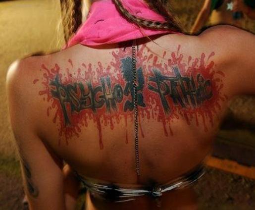 Psycho Pathic Juggalo Tattoo On Girl Upper Back