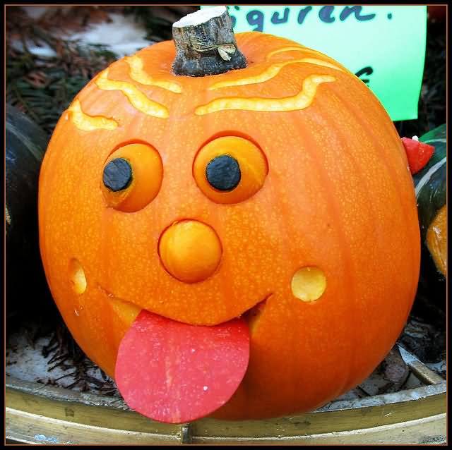 Pumpkin Showing Tongue Funny Halloween Image