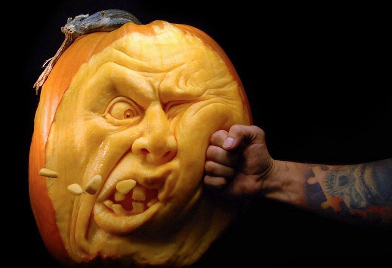 Punching Face Halloween Pumpkin Funny Picture