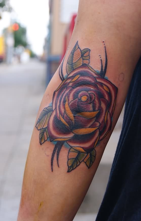 Purple Rose Tattoo Design For Elbow
