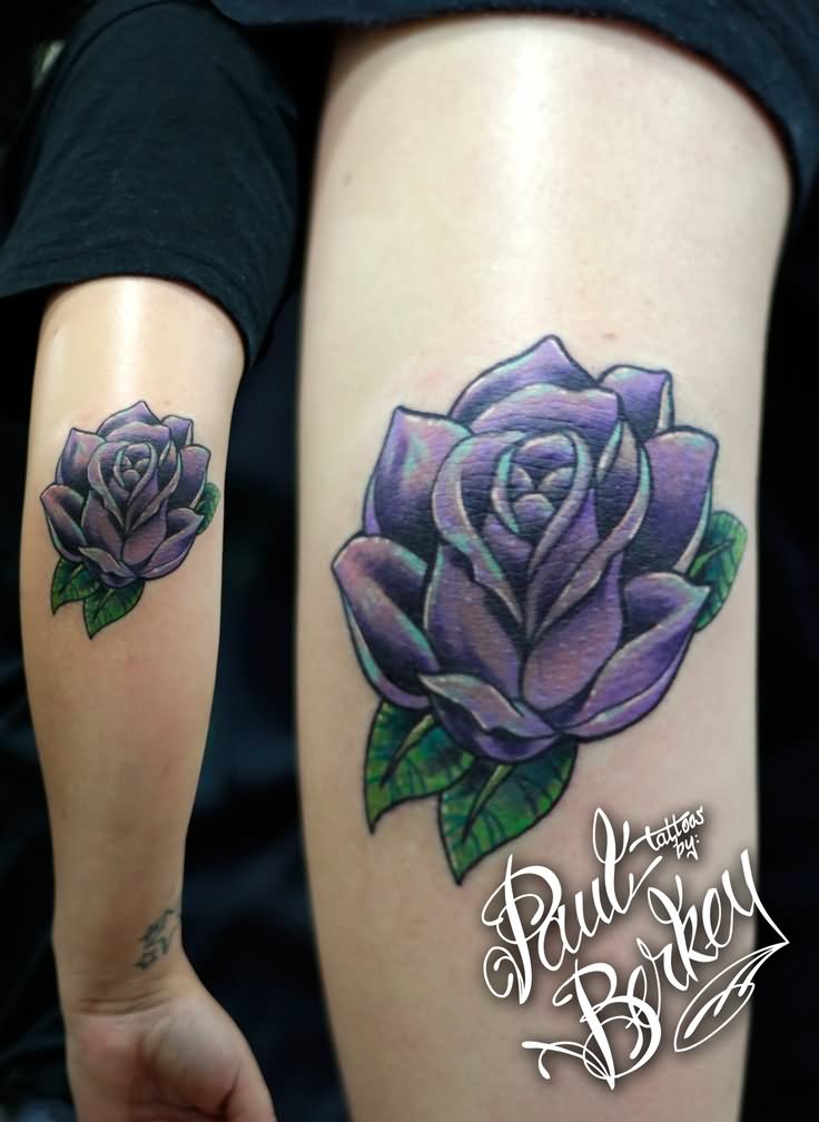 Purple Rose Tattoo On Elbow