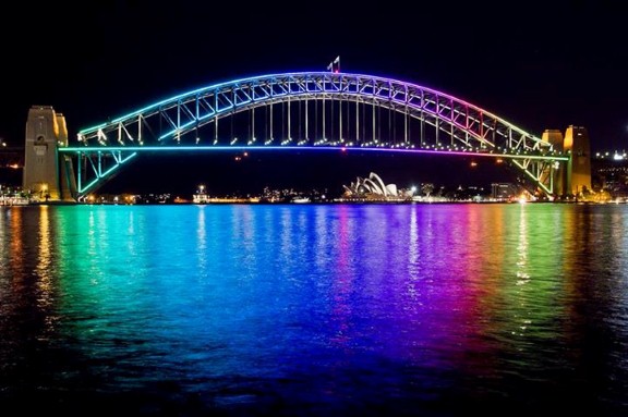 Rainbow Lighting Decoration Over Sydney Harbour Bridge