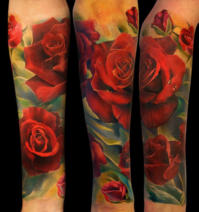 Realistic 3D Floral Tattoo Design For Arm