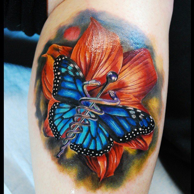 Realistic Butterfly Medical Symbol Tattoo Design