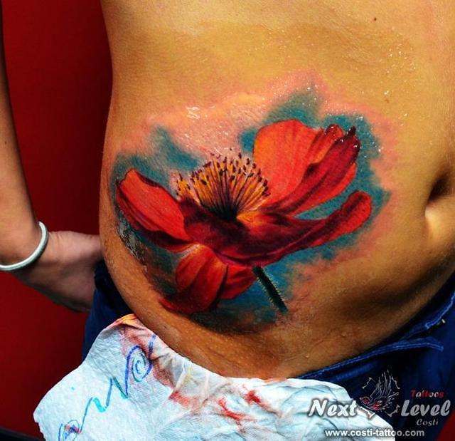 Realistic Floral Tattoo Design For Side Rib