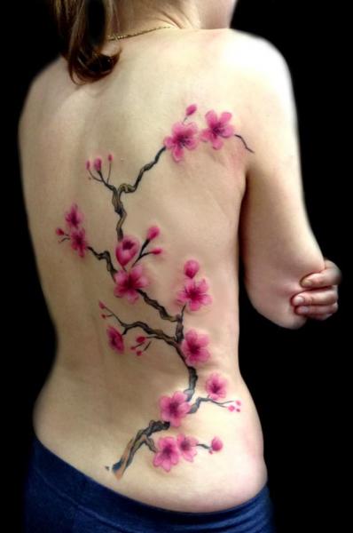 Realistic Floral Tattoo On Girl Full Back