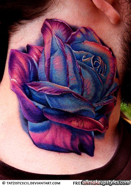 Realistic Floral Tattoo On Man Side Neck