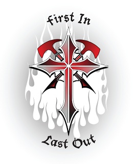 Red And Black Firefighter Cross Tattoo Design