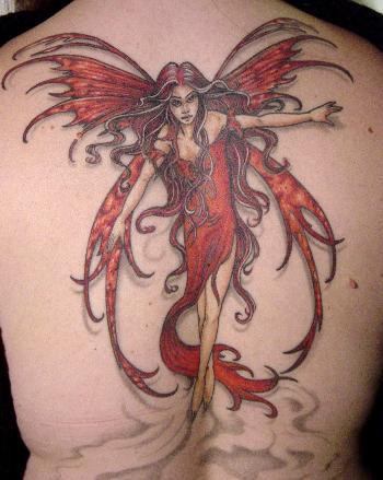 Red Ink Fantasy Tattoo On Full Back